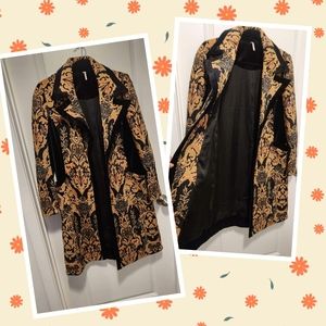 FREE PEOPLE Jacquard Blocked Tapestry Coat Jacket with Velvet panels.
